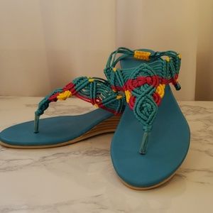 Handmade macrame sandals in bright summer colors
